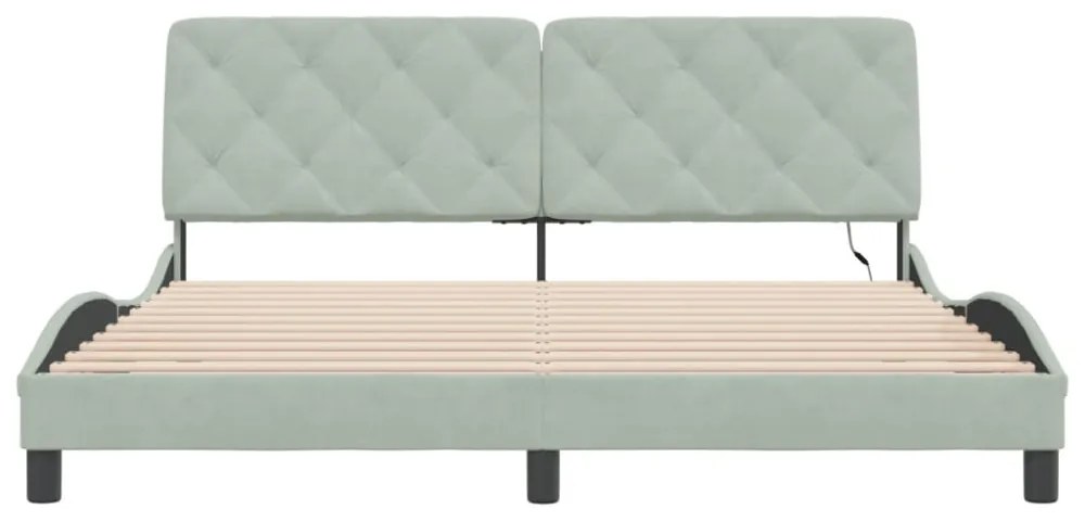 világosszürke bársony ágykeret LED-ekkel matrac nélkül 180 x 200 cm