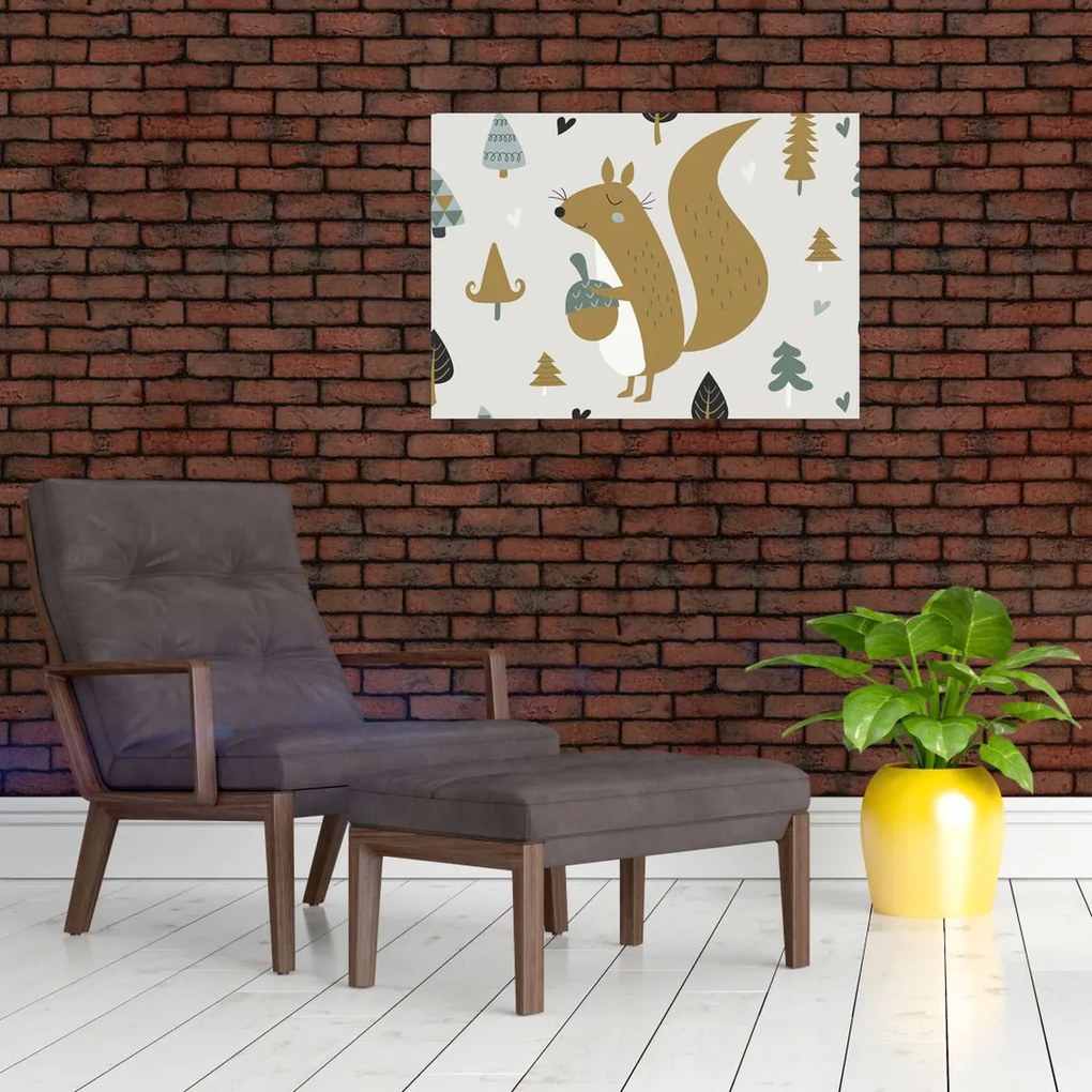 Üveg kép - Mókus dióval (70x50 cm)