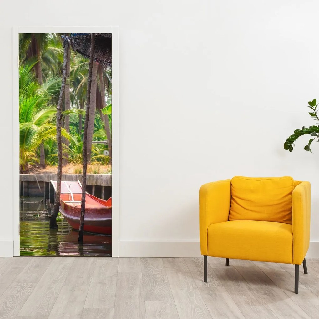 Fotótapéta ajtóra - Fából készült hajó a csatornán (95x205cm)