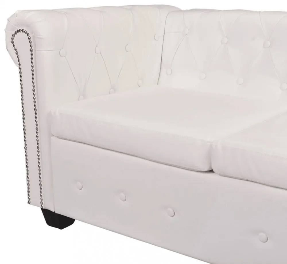 6 személyes fehér műbőr Chesterfield sarok kanapé