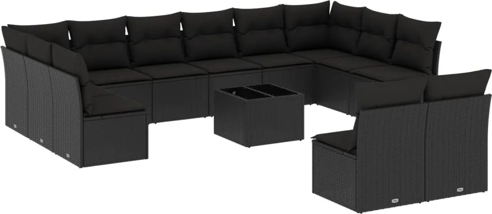 vidaXL 13 részes fekete polyrattan kerti ülőgarnitúra párnákkal