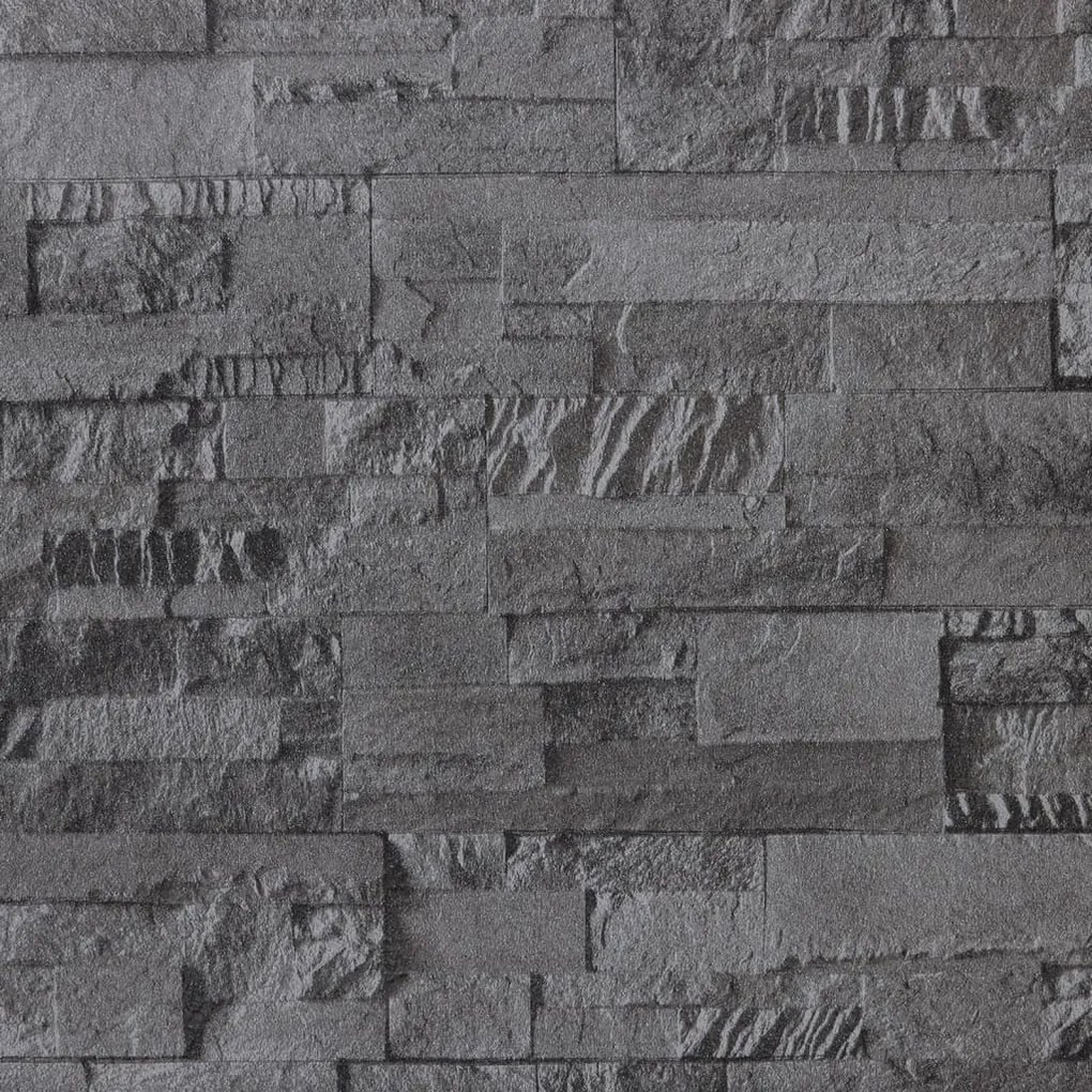 fekete kőhatású nem szőtt 3D tapéta 10 x 0,53 m