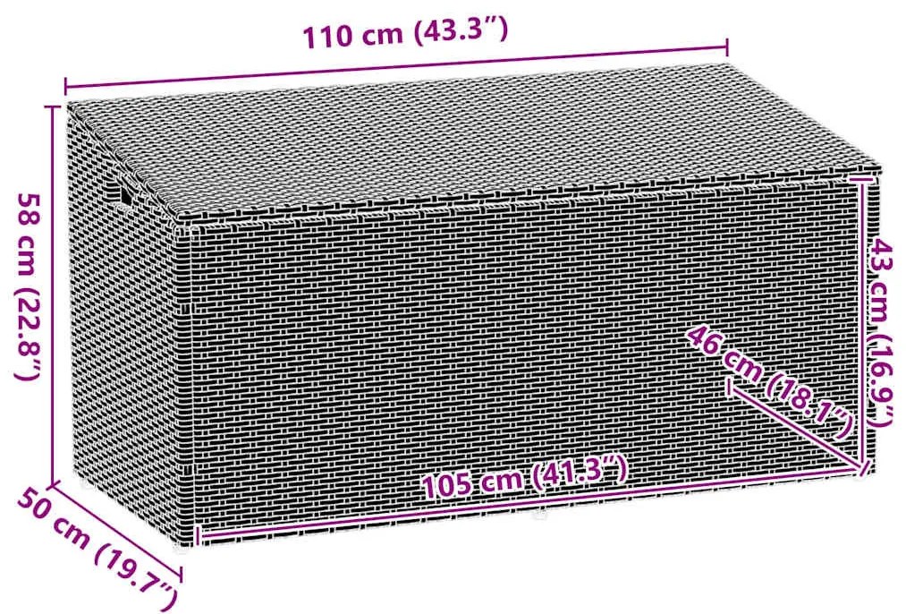 barna polyrattan kerti tárolóláda 110x50x58 cm
