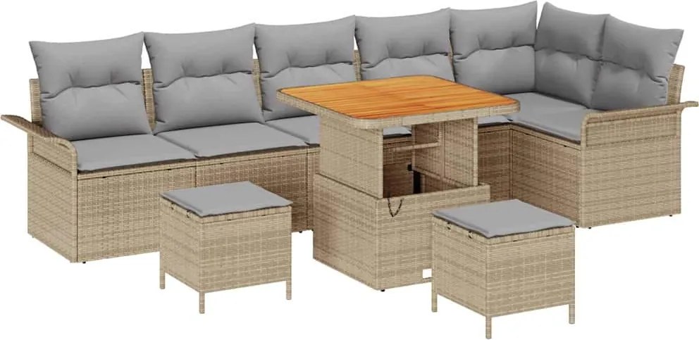 vidaXL Kerti Kanapé Szett párnával 9 pcs Bézs polirattan