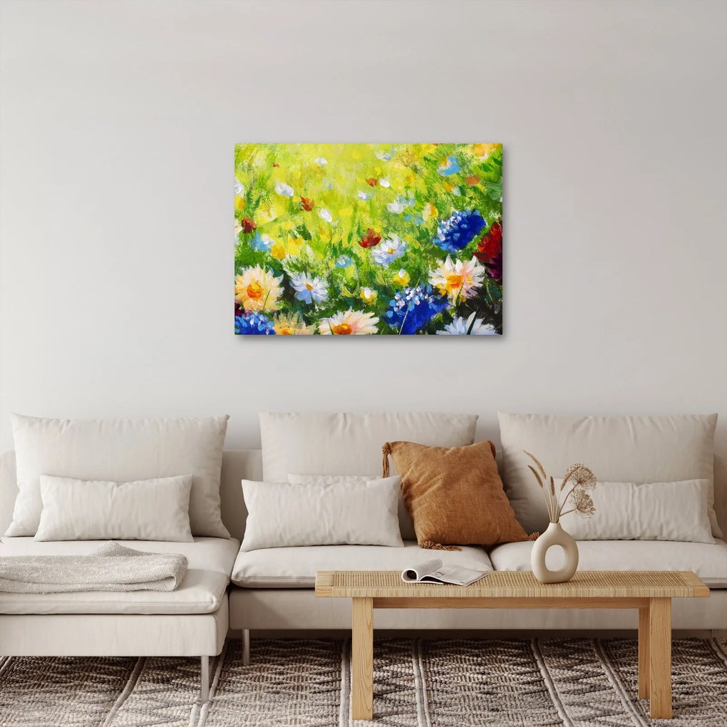 Virágzó rét képe, olajfestmény (70x50 cm)