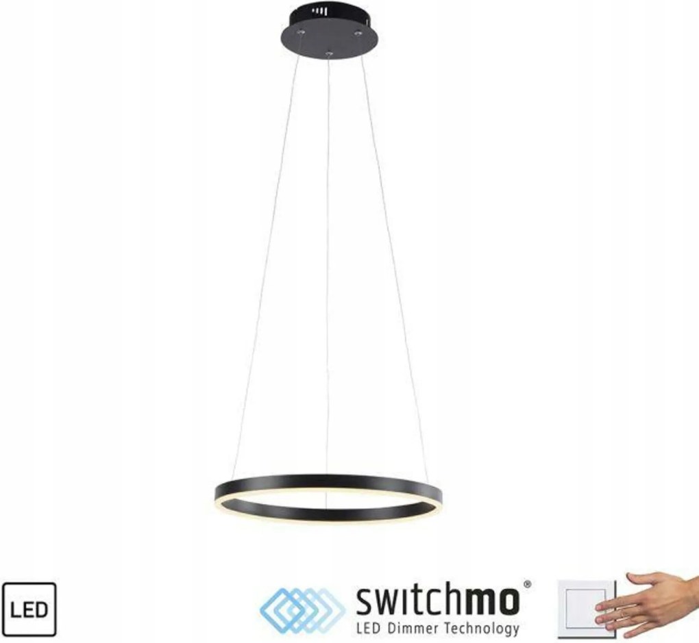 Just Light Led függeszték, antracit, Ø 40 cm, 3 fokozatú fényerő-szabályozás, 3000K