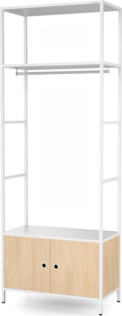 Irodai polc nyitott ruhaakasztó rúddal, recepcióra és váróterembe, fém, fehér/sonoma tölgy, 800x2200x400 mm: ARIEL Eco Design