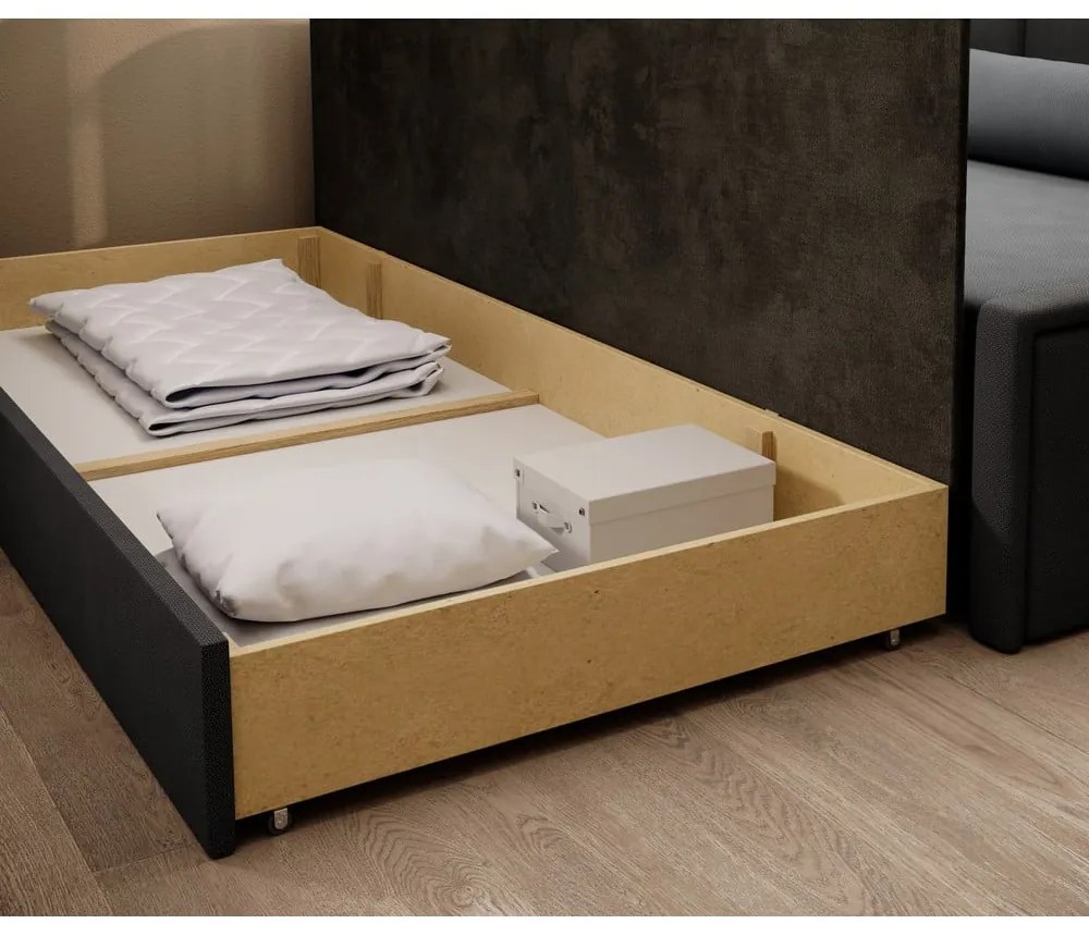 Sötétszürke zsenília kinyitható-tárolóhelyes kanapé 214 cm Fulgeo – ELTAP