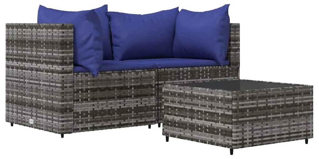 3 részes szürke polyrattan kerti ülőgarnitúra párnákkal