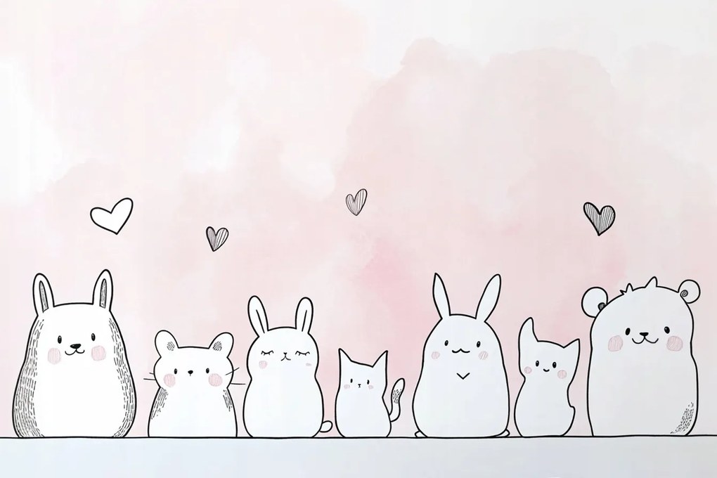 Fotótapéta Flizelina Gyerekek Vicces Állatok Szívecskék 416x254 ragasztó