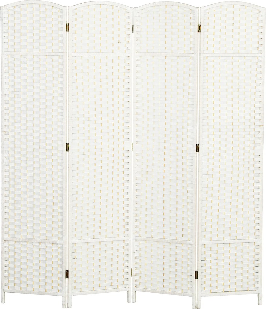 HOMCOM 4-paneles Paraván 160 x 170 cm Bambuszos Összecsukható Elválasztó Fal Nappalihoz - Fehér | Aosom