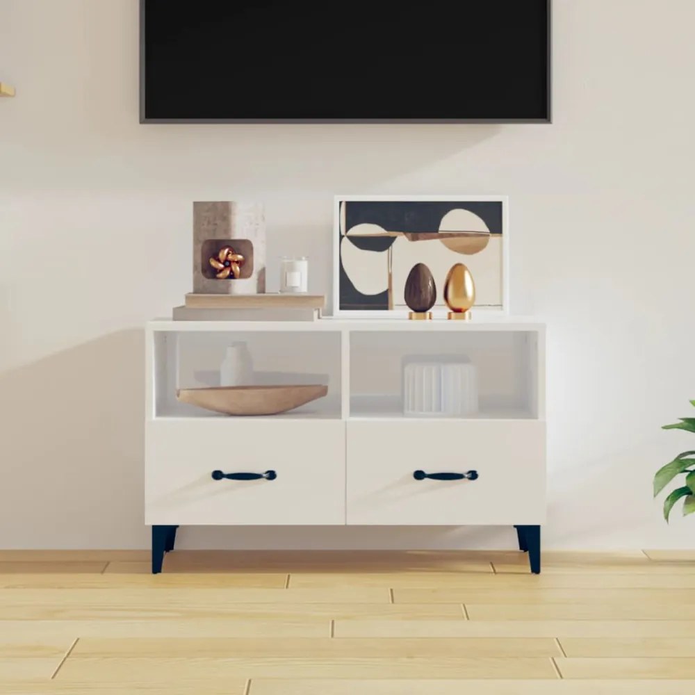 fehér magasfényű szerelt fa TV-szekrény 80x36x50 cm