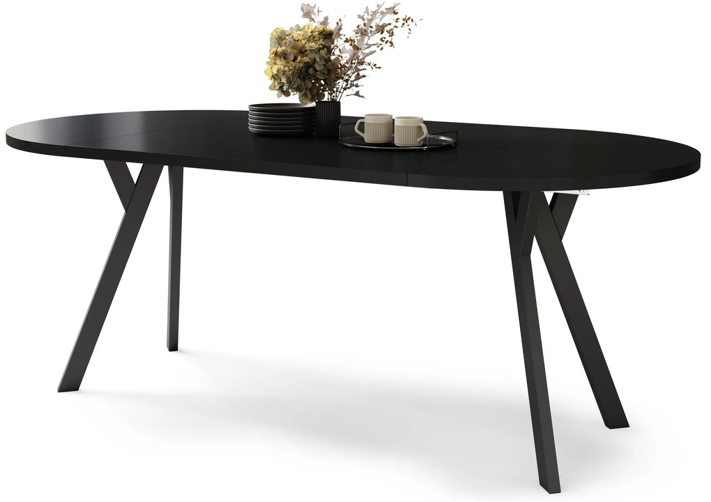 Mazzoni ALMO Fekete/fekete lábak - BŐVÍTHETŐ KEREK ASZTAL Y ALAKÚ LÁBAKKAL LOFT/IPARI STÍLUSÚ NAPPALIBA/ÉTKEZŐBE