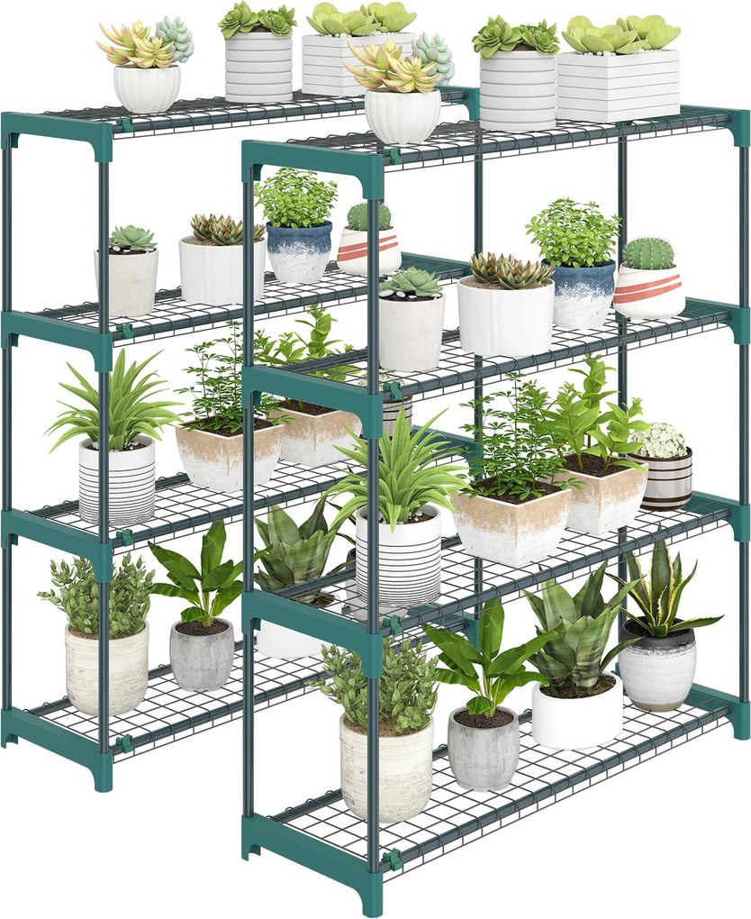 Outsunny 2 db 4-polcos növénytartó állvány, 104 cm magas — acél beltéri/kültéri polcok, többszintes kaspótartó, sötétzöld | Aosom