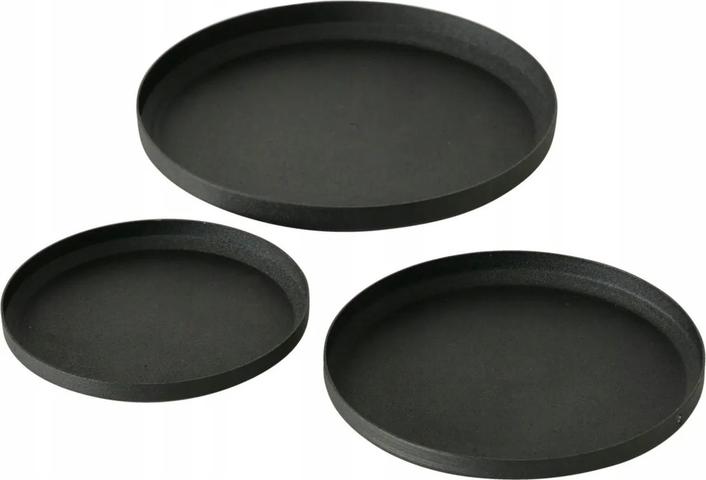 Gyertyatartó Állvány szett 3 db-os fekete matt kerek Tálca