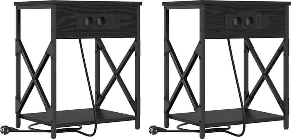 vidaXL Éjjeliszekrény 2 pcs Fekete tölgy 41 x 31 x 51 cm Faanyag