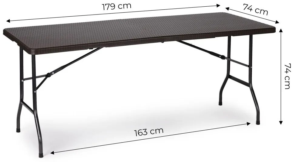 Összecsukható kerti bankett asztal 180 cm - rattan hatású