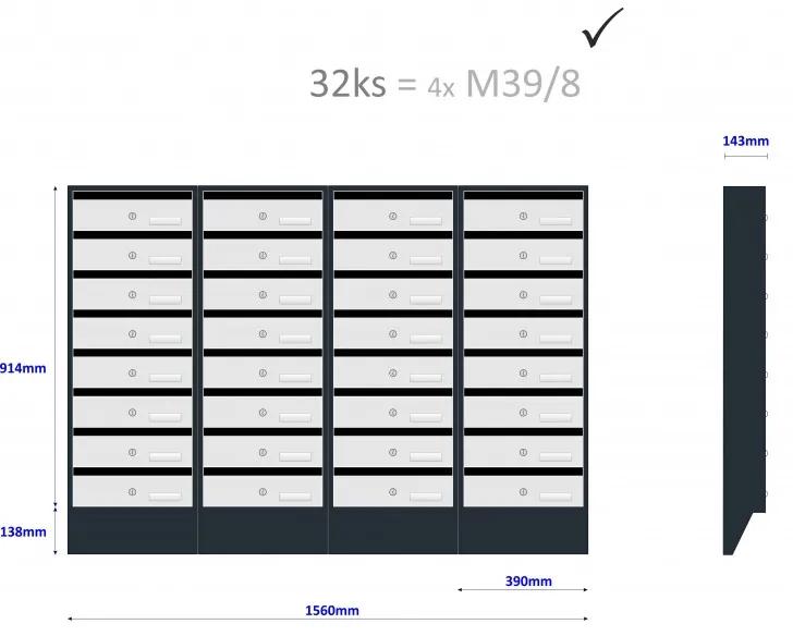 M39/8 N modulos postaláda dőlt RAL7016 + rozsdamentes, 8db Rozsdamentes / Antracit