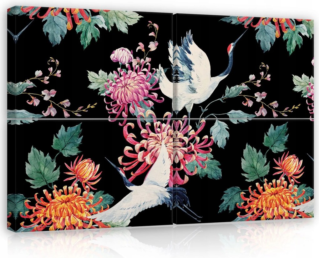 Vászonkép 120x80 moduláris triptichon daruk krizantém Japán Kína ak
