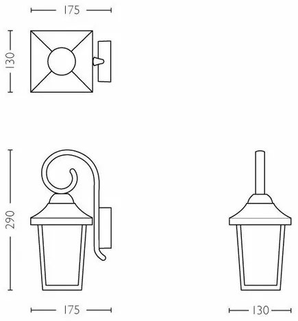 Philips 17236/30/PN kültéri fali lámpaBuzzard 1x E27 60 W tápegység nélkül IP44, fekete