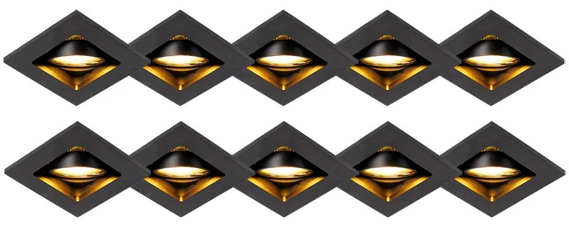 10 db-os készlet beépíthető spotlámpa fekete állítható - Qure