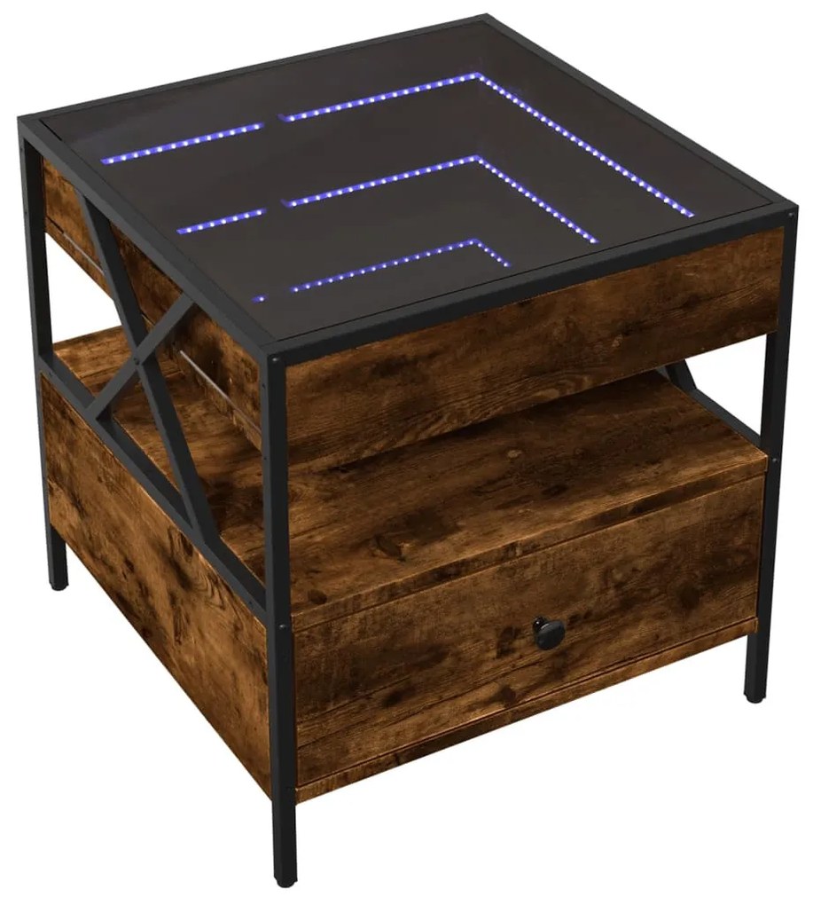 füstös tölgy végtelen hatású LED-es dohányzóasztal 50x50x51 cm