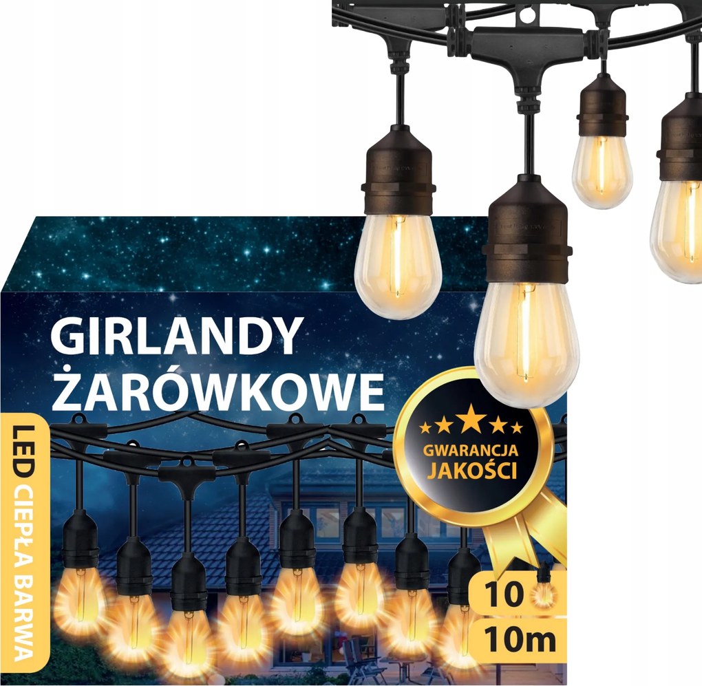 Kerti girland Led fény E27 Meleg Kültéri Kerti Lámpák 10m