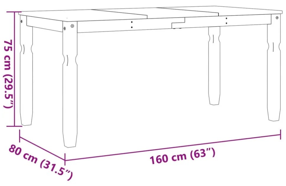 Corona fehér tömör fenyőfa ebédlőasztal 160 x 80 x 75 cm