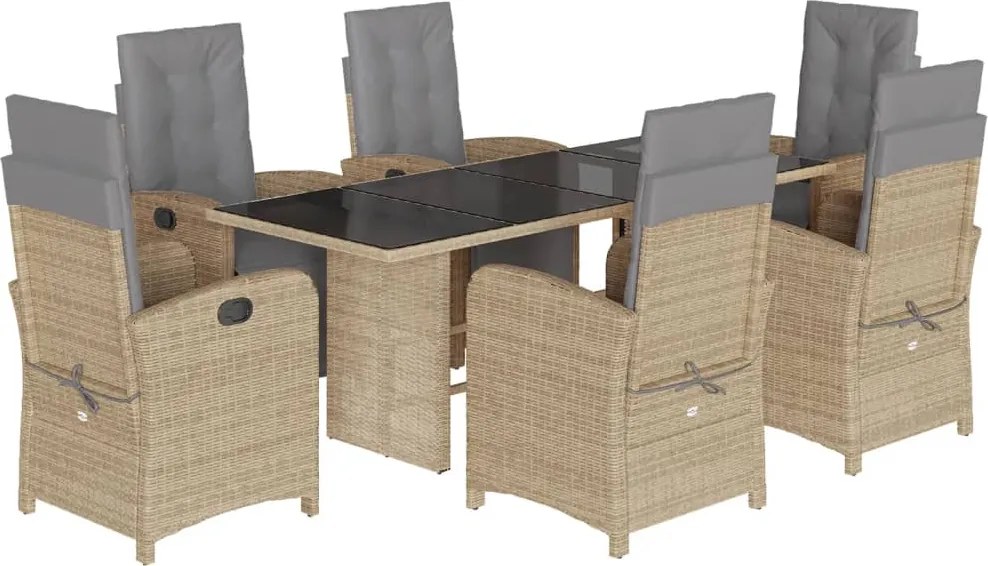 vidaXL 7 részes bézs polyrattan kerti étkezőgarnitúra párnákkal