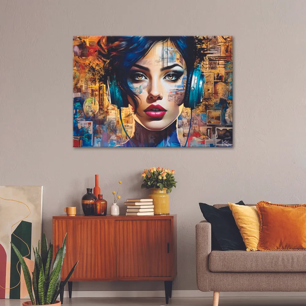 Gario Vászonkép Nő fejhallgatóval Méret: 100 x 70 cm