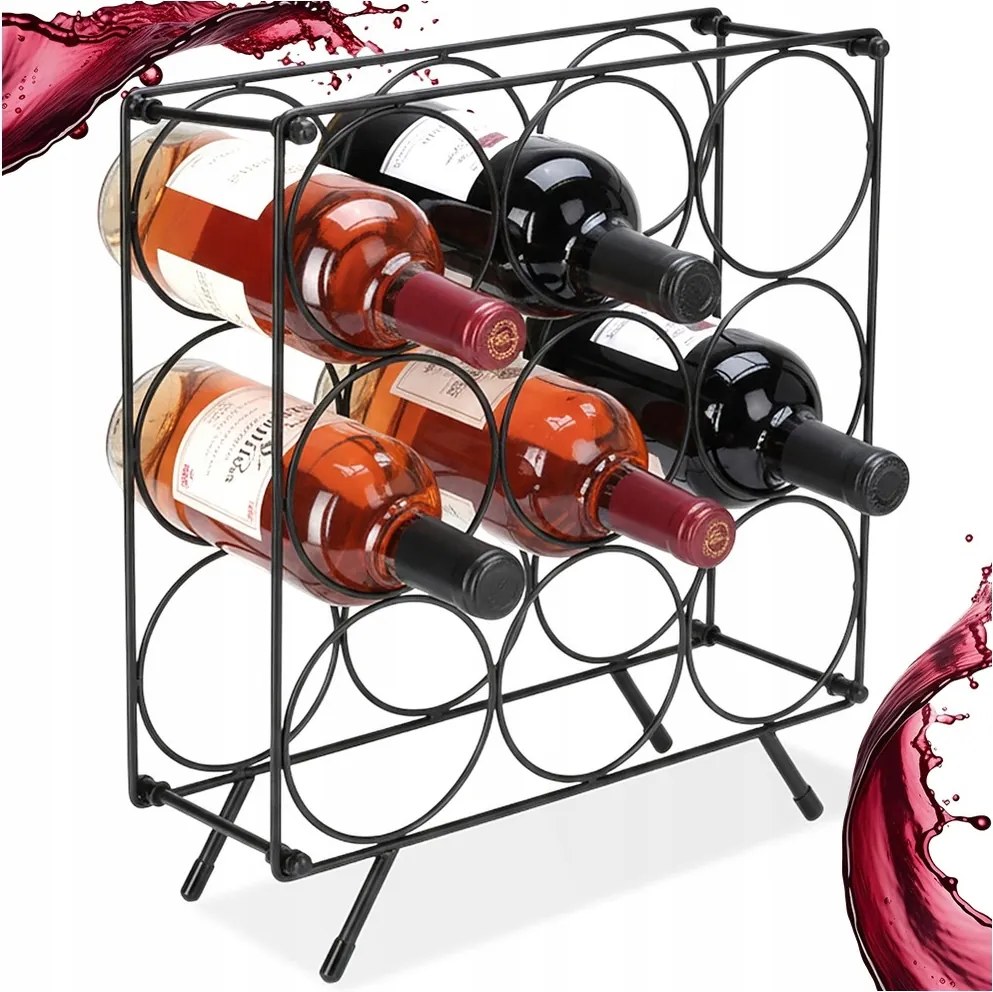 Bortartó állvány alkoholos fekete könyvespolc fém szekrény polc 9 palack számára