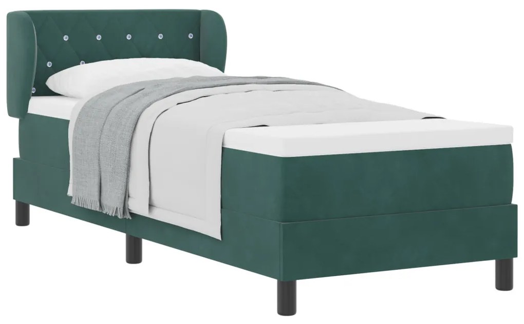 Boxspring Ágy Matraccal Sötét Zöld 80x200 cm - Bársony