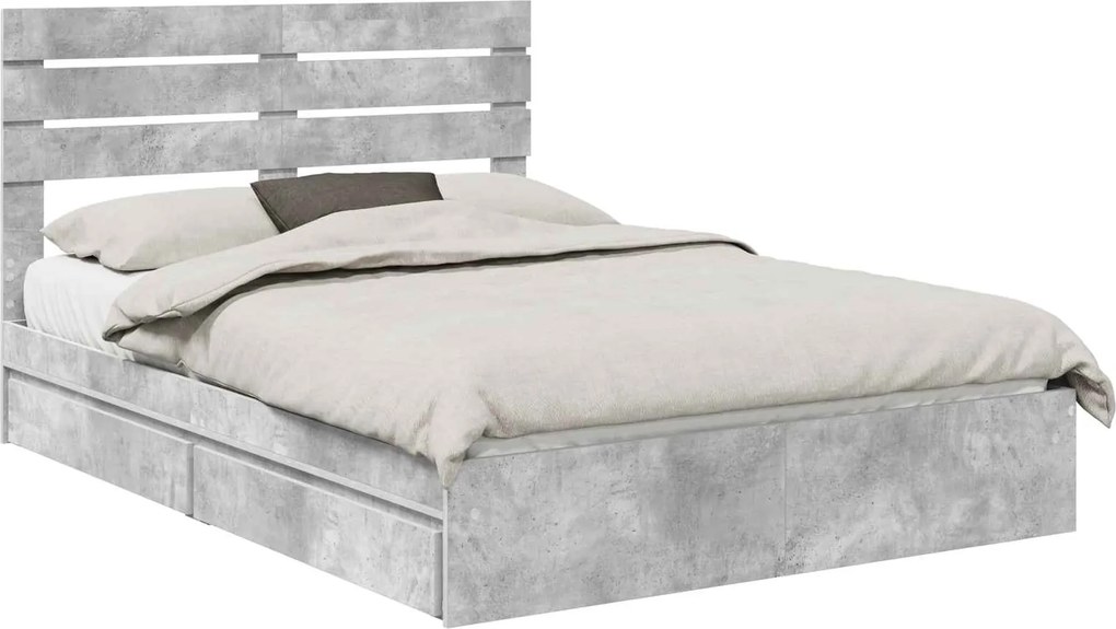 vidaXL Tárolós Ágy fejtámlával Beton Szürke 150 x 200 cm Faanyag