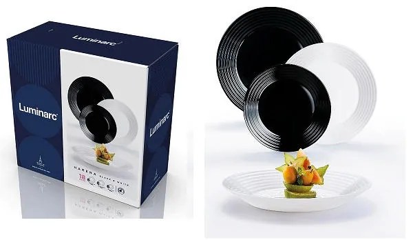 Luminarc HARENA üveg étkészlet 18 részes 6 személyes fehér fekete N1518