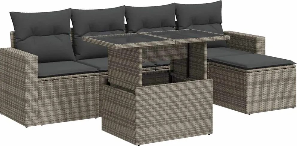 vidaXL 6 részes szürke polyrattan kerti ülőgarnitúra párnákkal