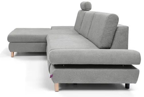 AVESTA, balos, L-alakú, ággyá nyitható kárpitozott sarokgarnitúra tárolóhellyel, szürke
