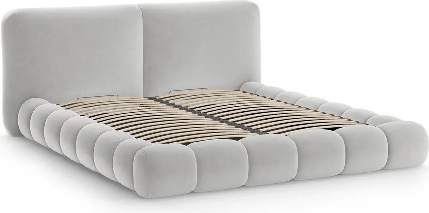 Szürke kárpitozott ágyneműtartós franciaágy ágyráccsal 200x200 cm Solange – Micadoni