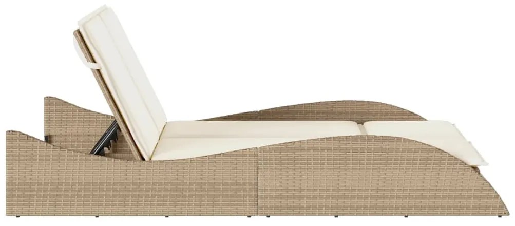 Bézs polyrattan napozóágy párnákkal 114x205x73 cm