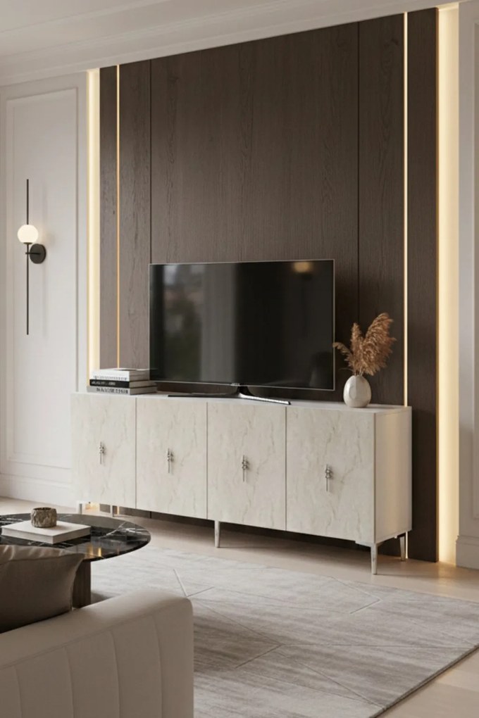 Salkım 180 - White, Travertine, Silver