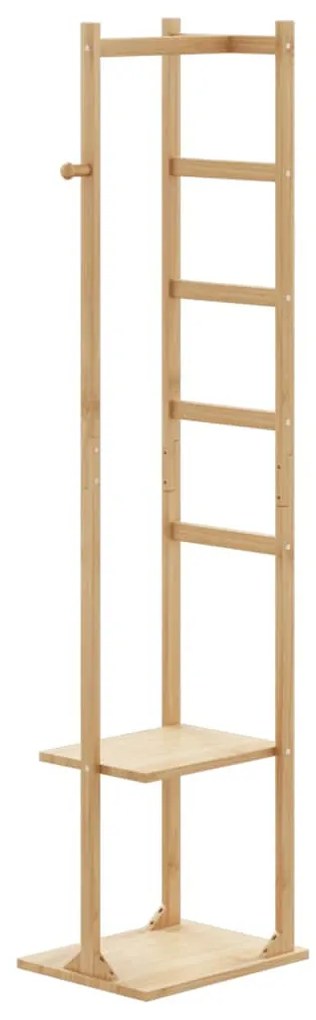 kabátállvány kampókkal és polcokkal 38,5x30x156 cm bambusz