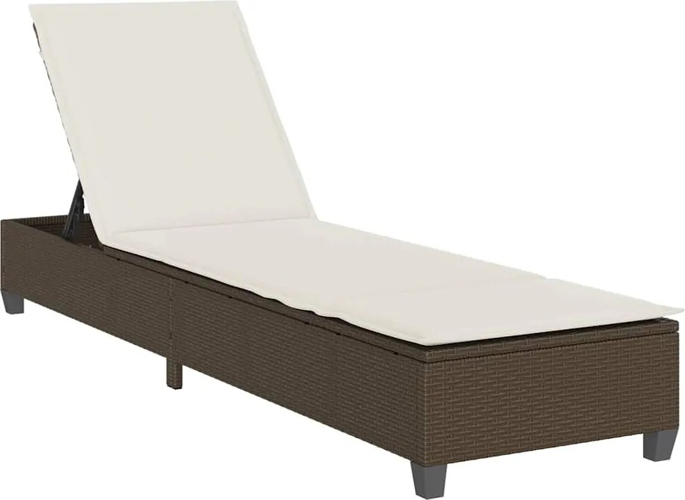 vidaXL barna polyrattan napozóágy párnákkal 55x200x25,5 cm