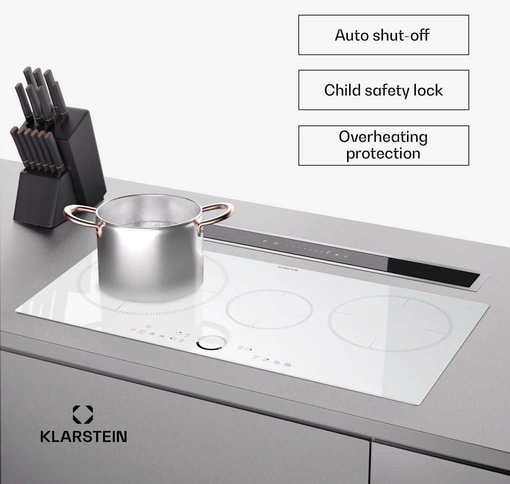 Klarstein Delicatessa 80, beépített indukciós főzőlap, 3 zóna, 6000 W, Paella zóna, üvegkerámia