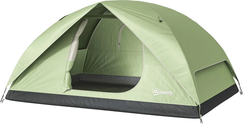Outsunny Családi Kempingtábor 3 Főnek, Vízálló Kúp Sátor 3000 mm Töltőporttal, Zsebekkel, Lámpafüggesztő Karral és Hordtáskával, Zöld | Aosom
