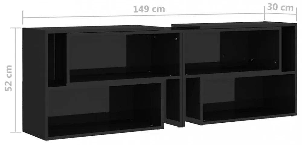 magasfényű fekete szerelt fa TV-szekrény 149 x 30 x 52 cm
