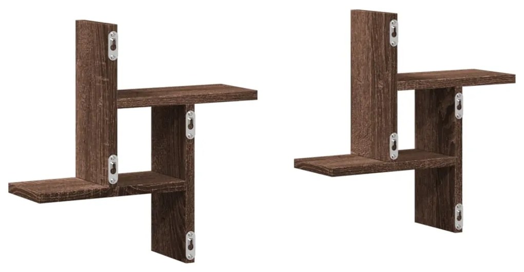 2 db barna tölgyszínű szerelt fa fali kockapolc 38 x 12 x 38 cm