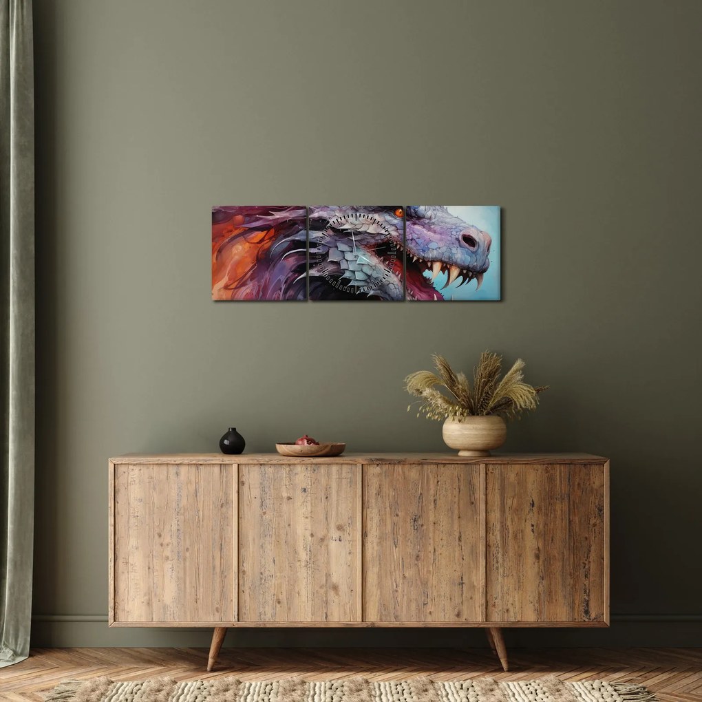 Kép - Egy sárkány illusztrációja (órával) (90x30 cm)