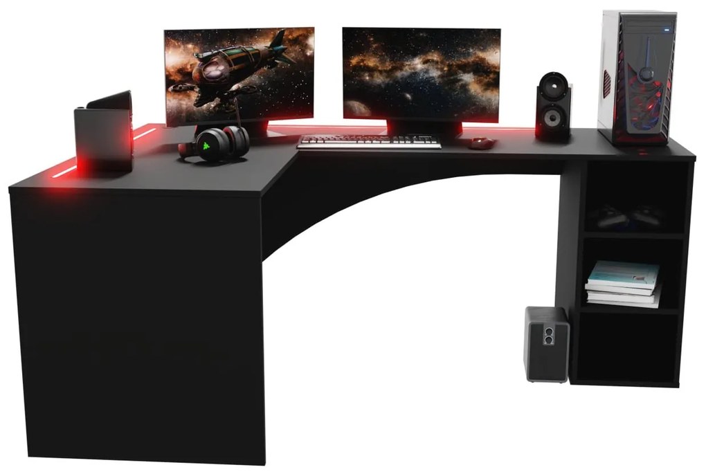 Sarok PC asztal Carbon (fekete) (B)(RGB világítással). 1054965