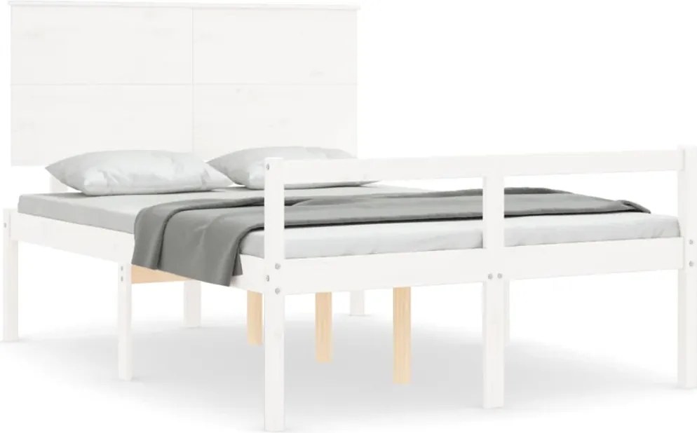 vidaXL fehér tömör fa ágy időseknek fejtámlával 140x190 cm