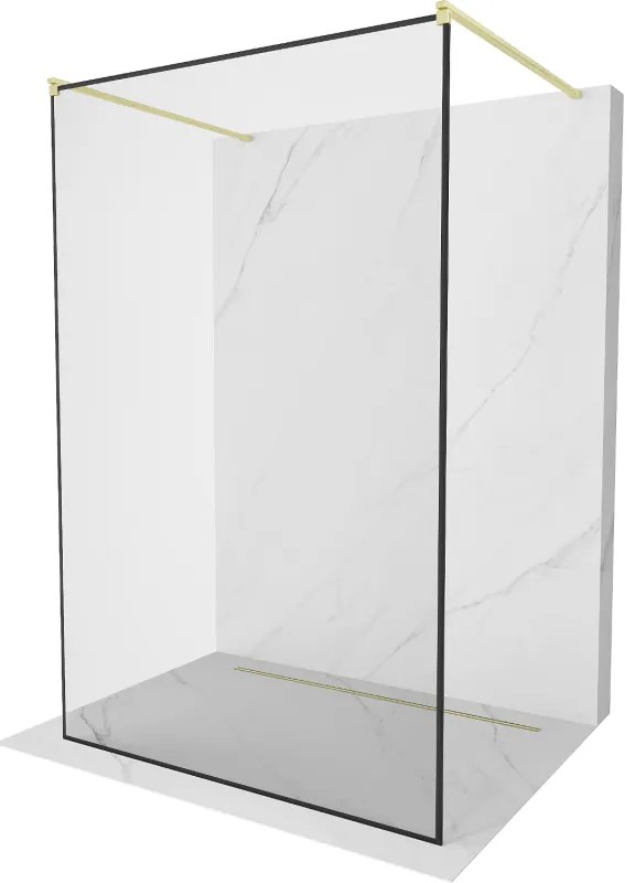 Mexen Kioto, Walk-In zuhany paraván 100 x 200 cm, 8 mm üveg fekete mintás, arany matt profil, 800-100-002-55-70