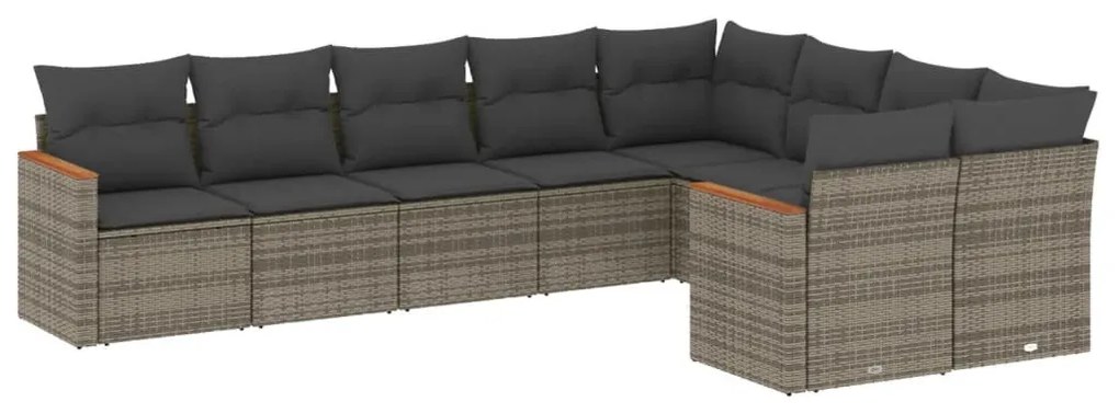 9 részes szürke polyrattan kerti ülőgarnitúra párnákkal